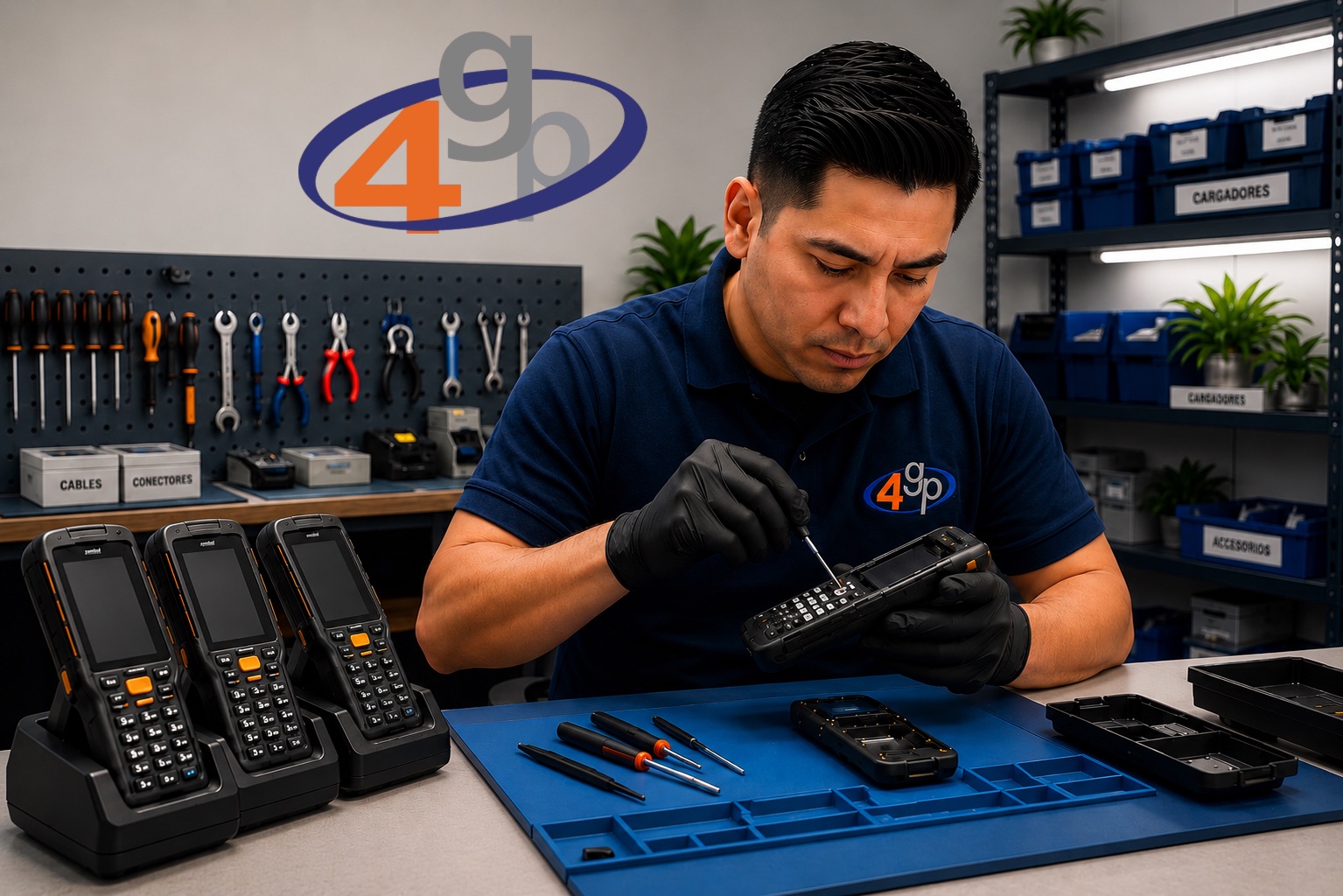 Técnico de 4GP dando servicio a terminales portátiles